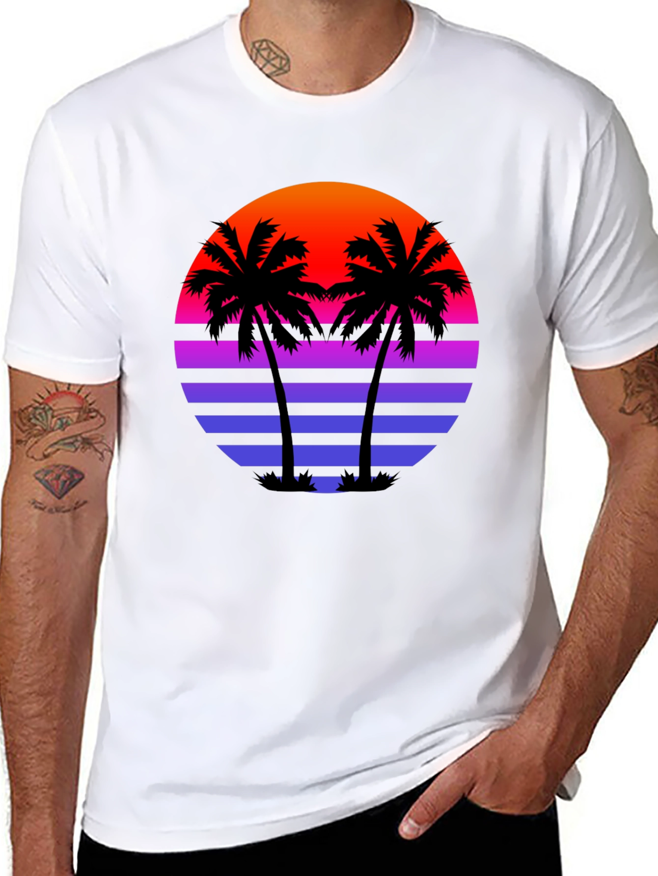 Retro Sunset Palm Tree Black T-Shirt