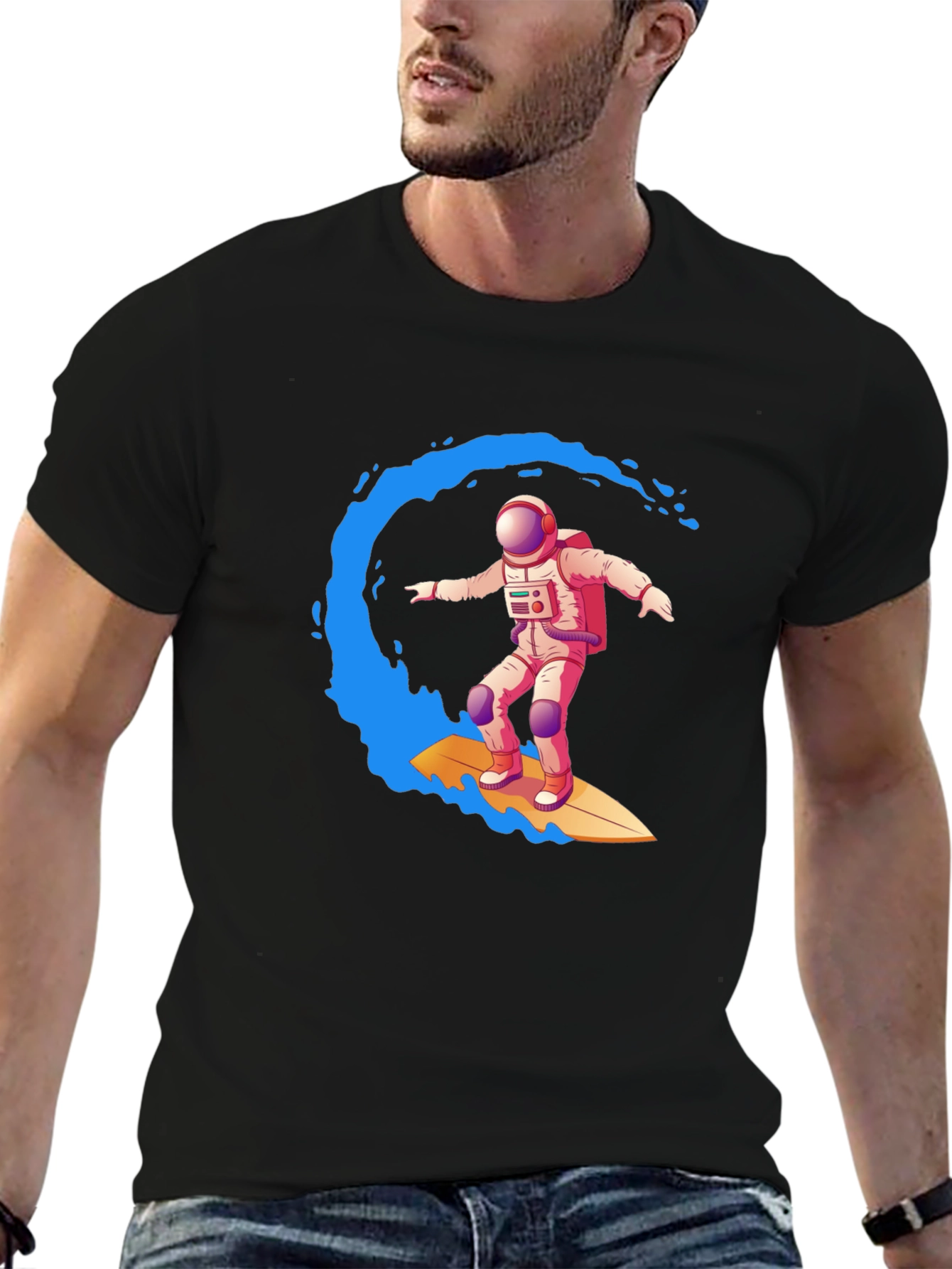 Astronaut Surfing Graphic Tee - Outer Space Wave
