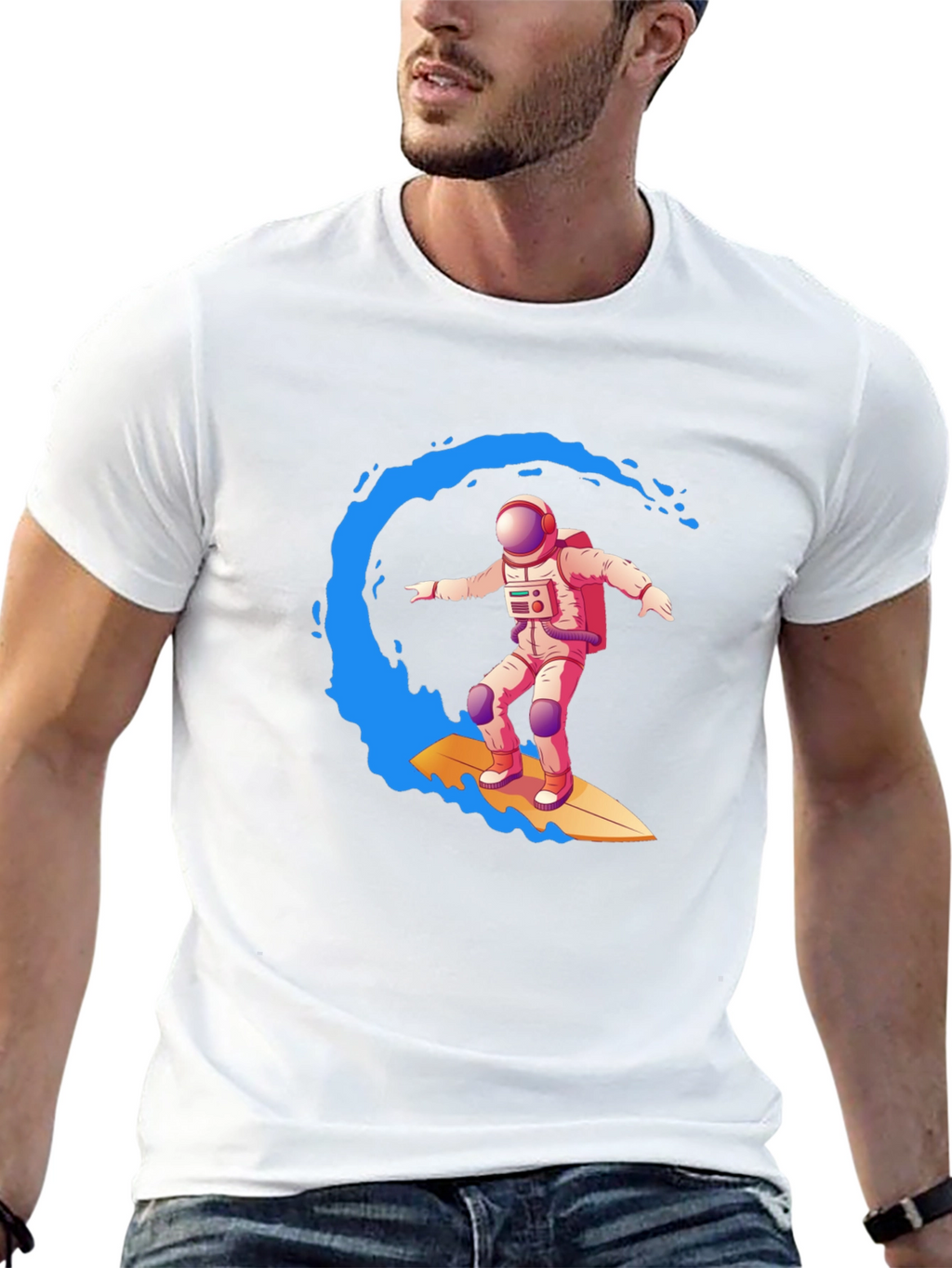 Astronaut Surfing Graphic Tee - Outer Space Wave
