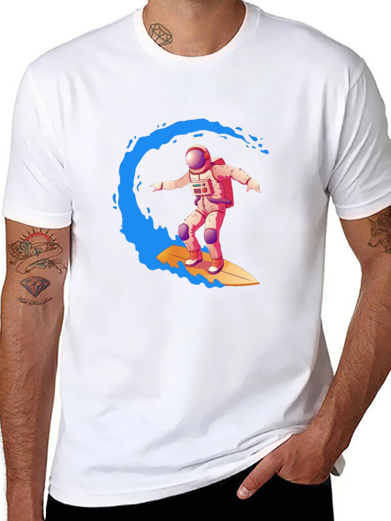 Astronaut Surfing Graphic Tee - Outer Space Wave