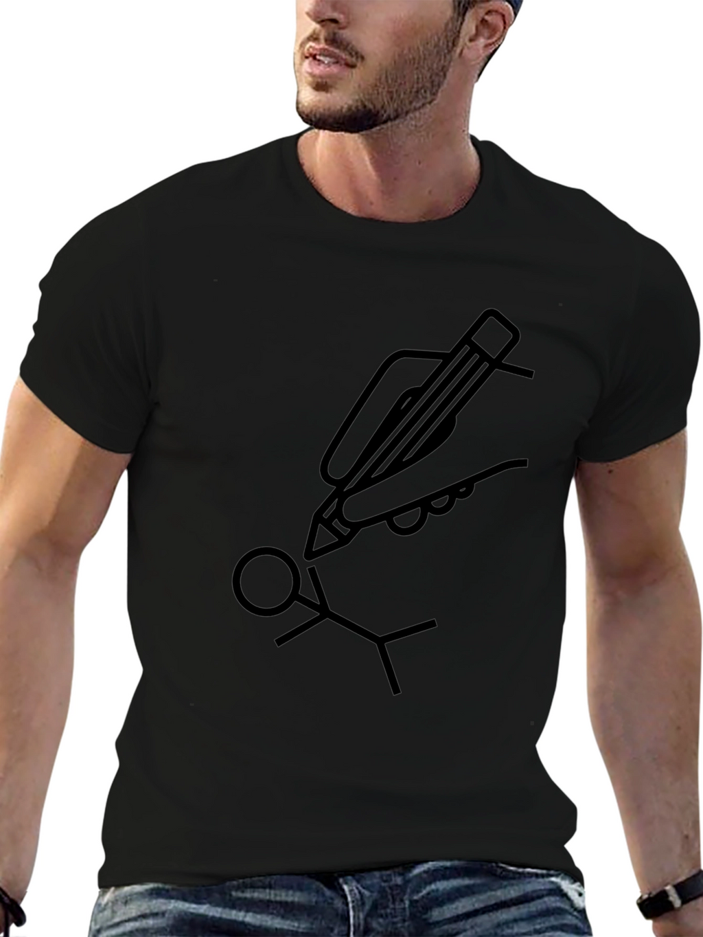 Hand Drawn Stick Figure Tee - Black