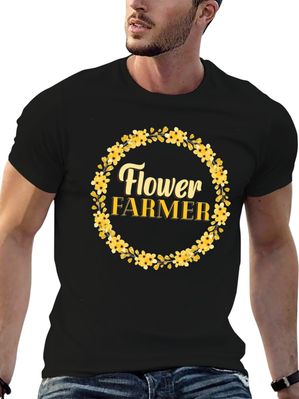 Flower Farmer Graphic T-Shirt - Floral Wreath Design
