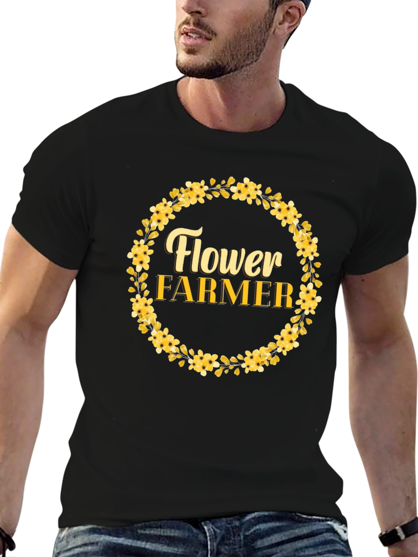 Flower Farmer Graphic T-Shirt - Floral Wreath Design