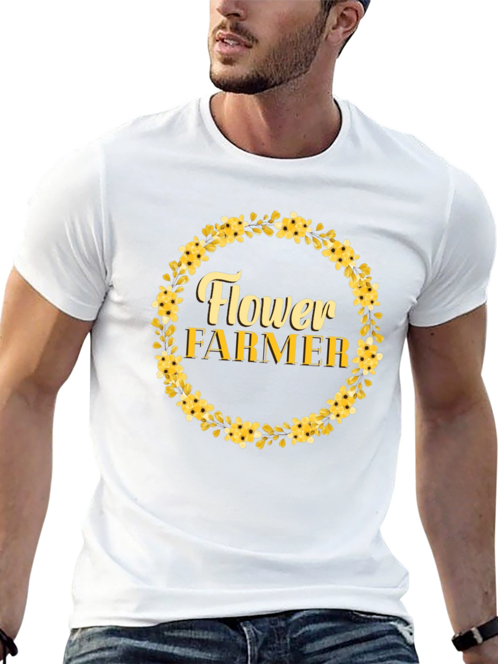 Flower Farmer Graphic T-Shirt - Floral Wreath Design