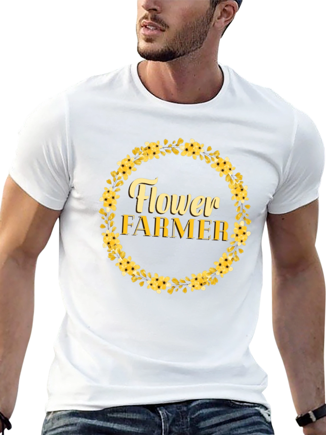 Flower Farmer Graphic T-Shirt - Floral Wreath Design