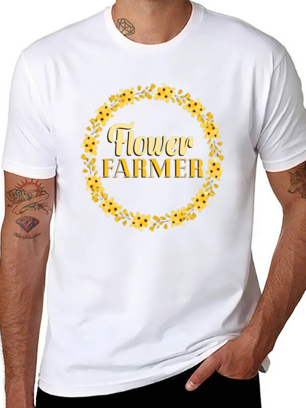 Flower Farmer Graphic T-Shirt - Floral Wreath Design