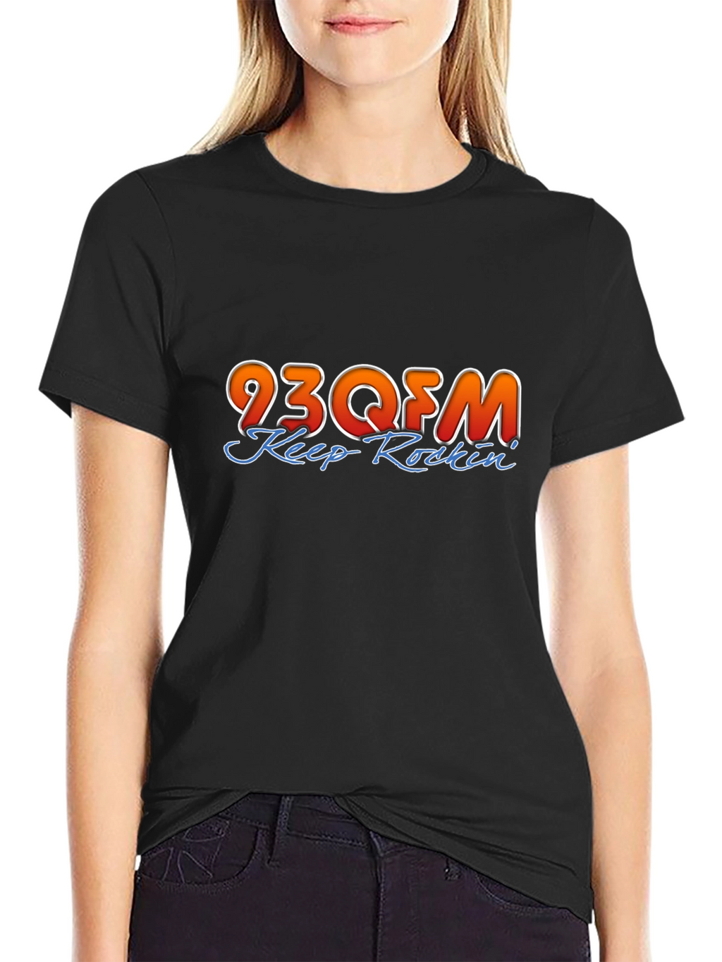 93QFM Keep Rockin Black T-Shirt