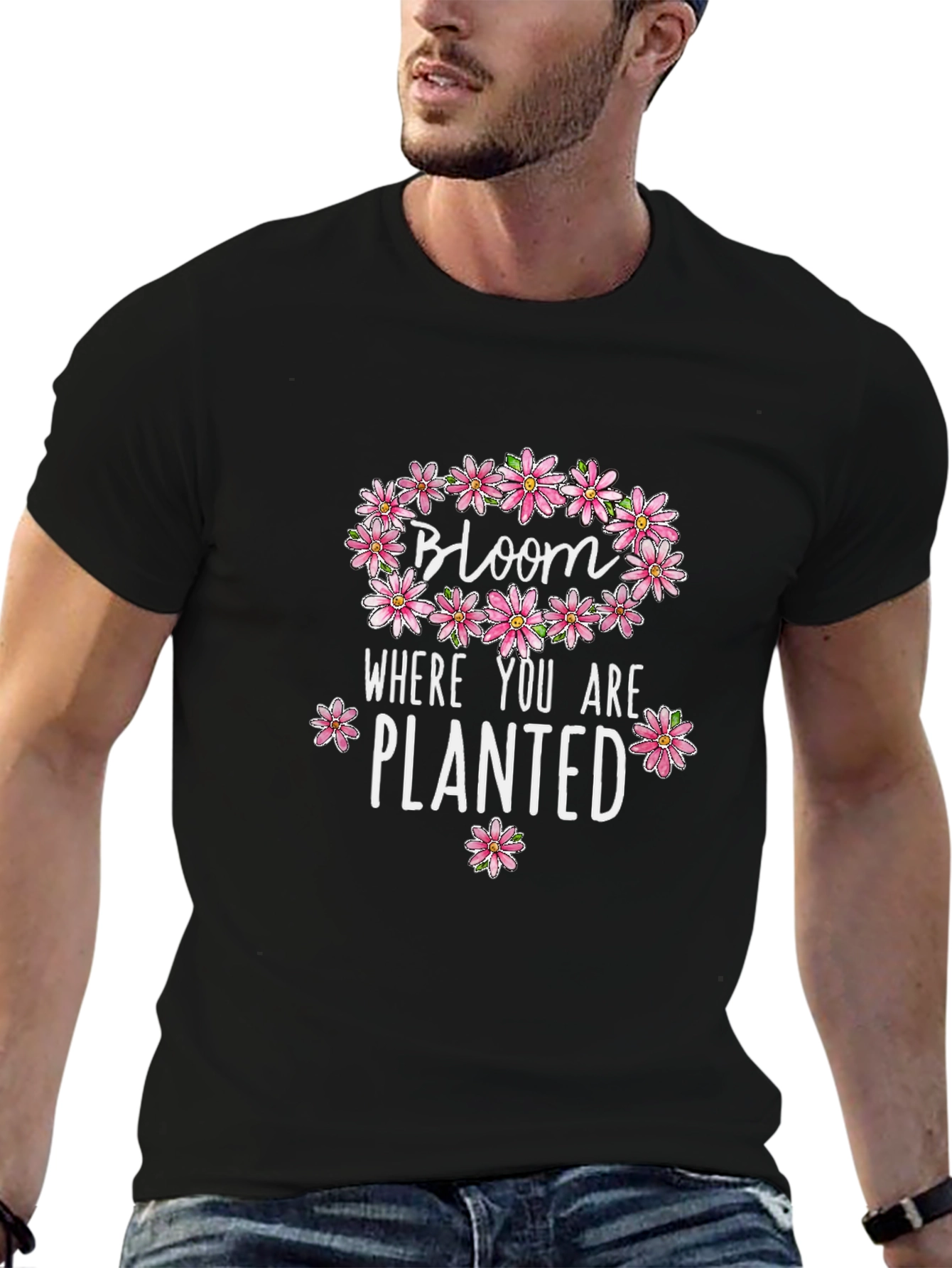 Bloom Where You Are Planted Black Graphic Tee