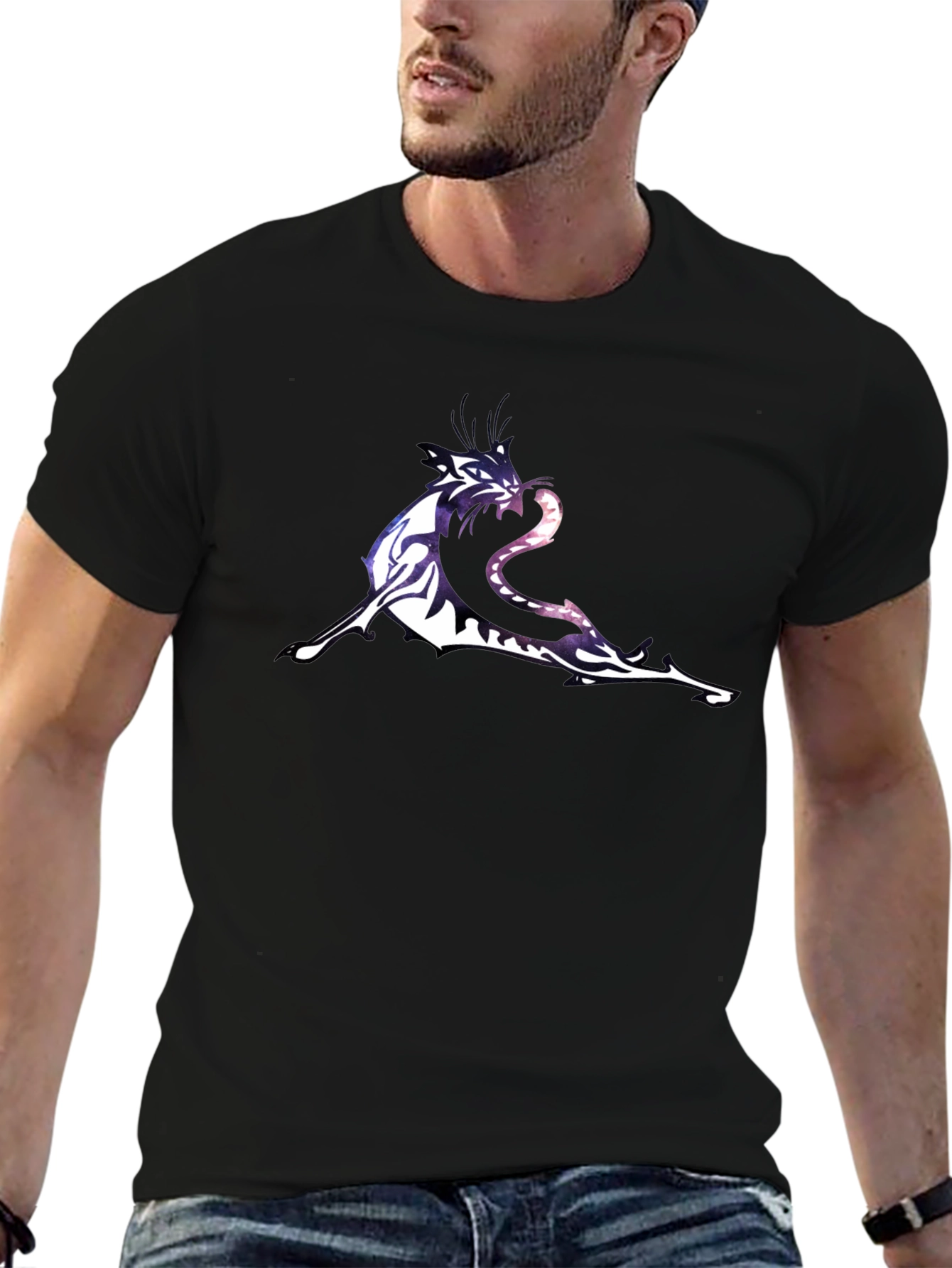 Black Graphic T-Shirt with Tiger & Snake Design