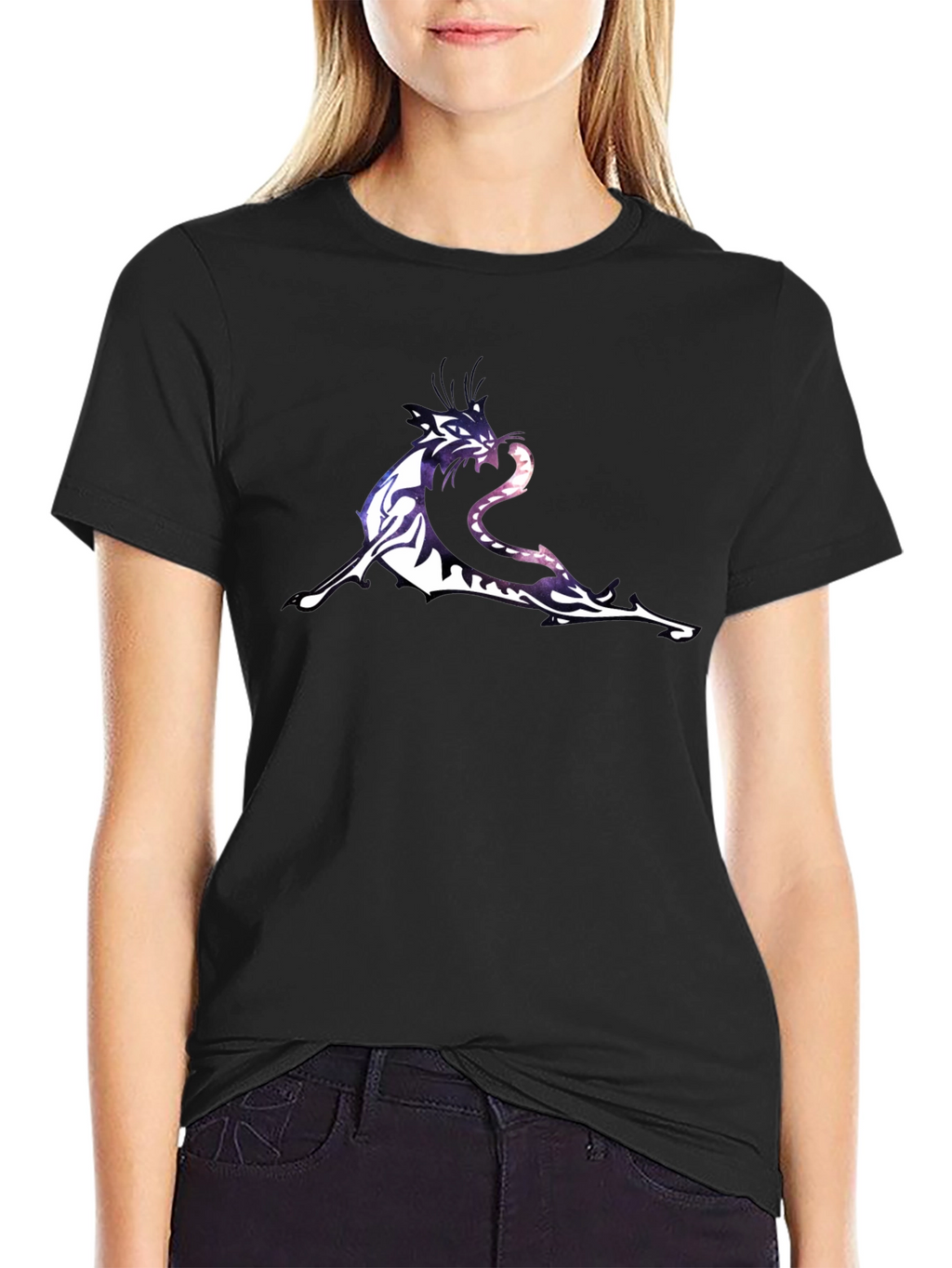 Black Graphic T-Shirt with Tiger & Snake Design