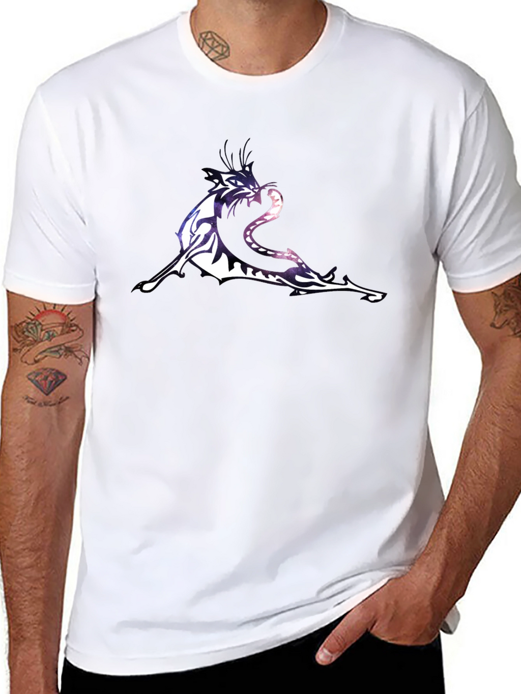 Black Graphic T-Shirt with Tiger & Snake Design