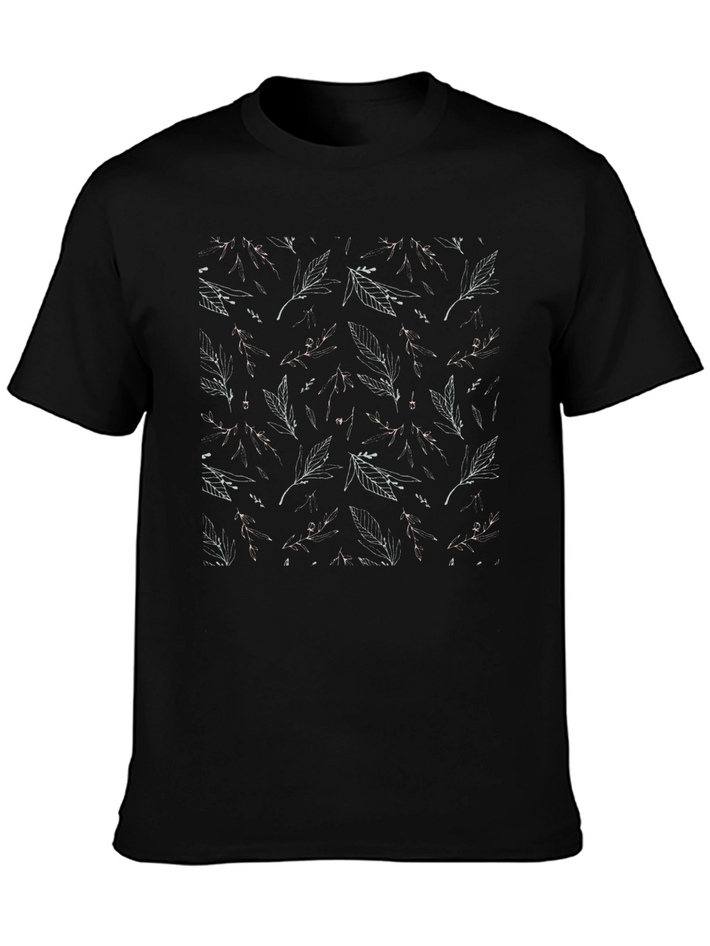 Leaf Pattern Black T-Shirt
