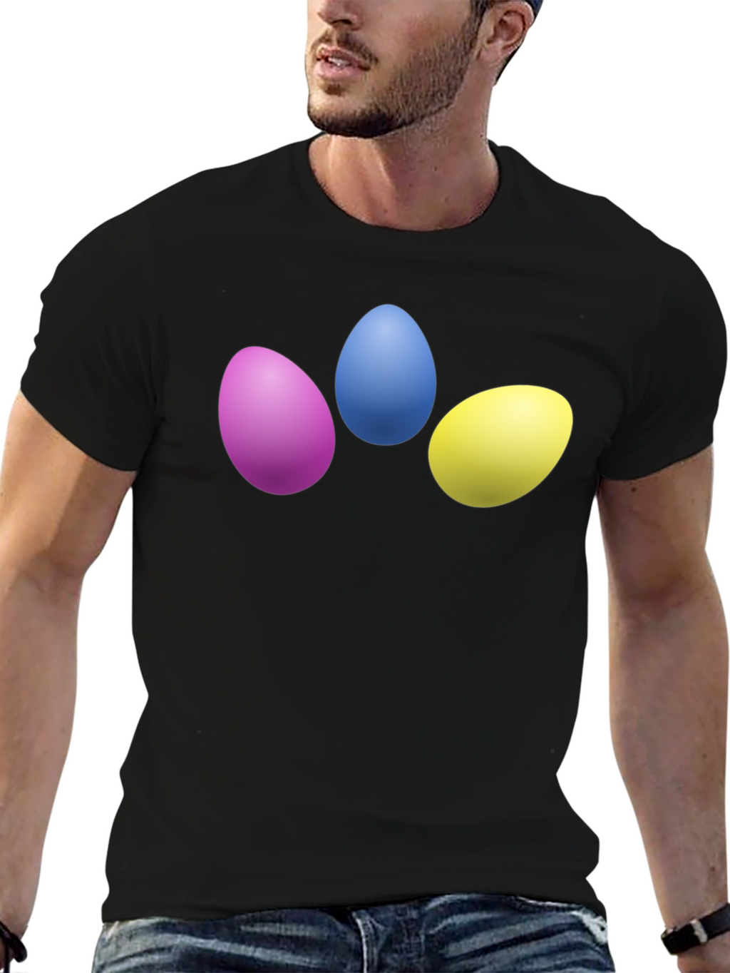 Easter Eggs Graphic Tee - Black Cotton T-Shirt