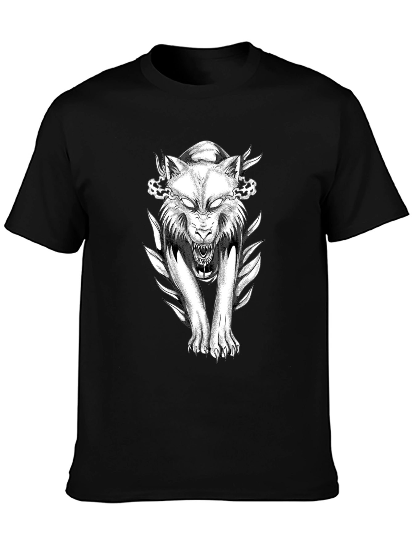 Black T-Shirt with Wolf Graphic