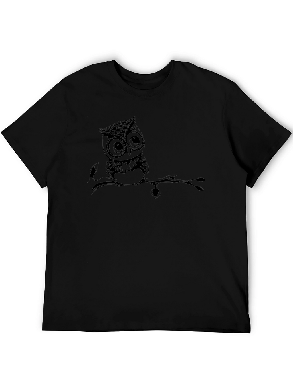 Owl on Branch Black T-Shirt
