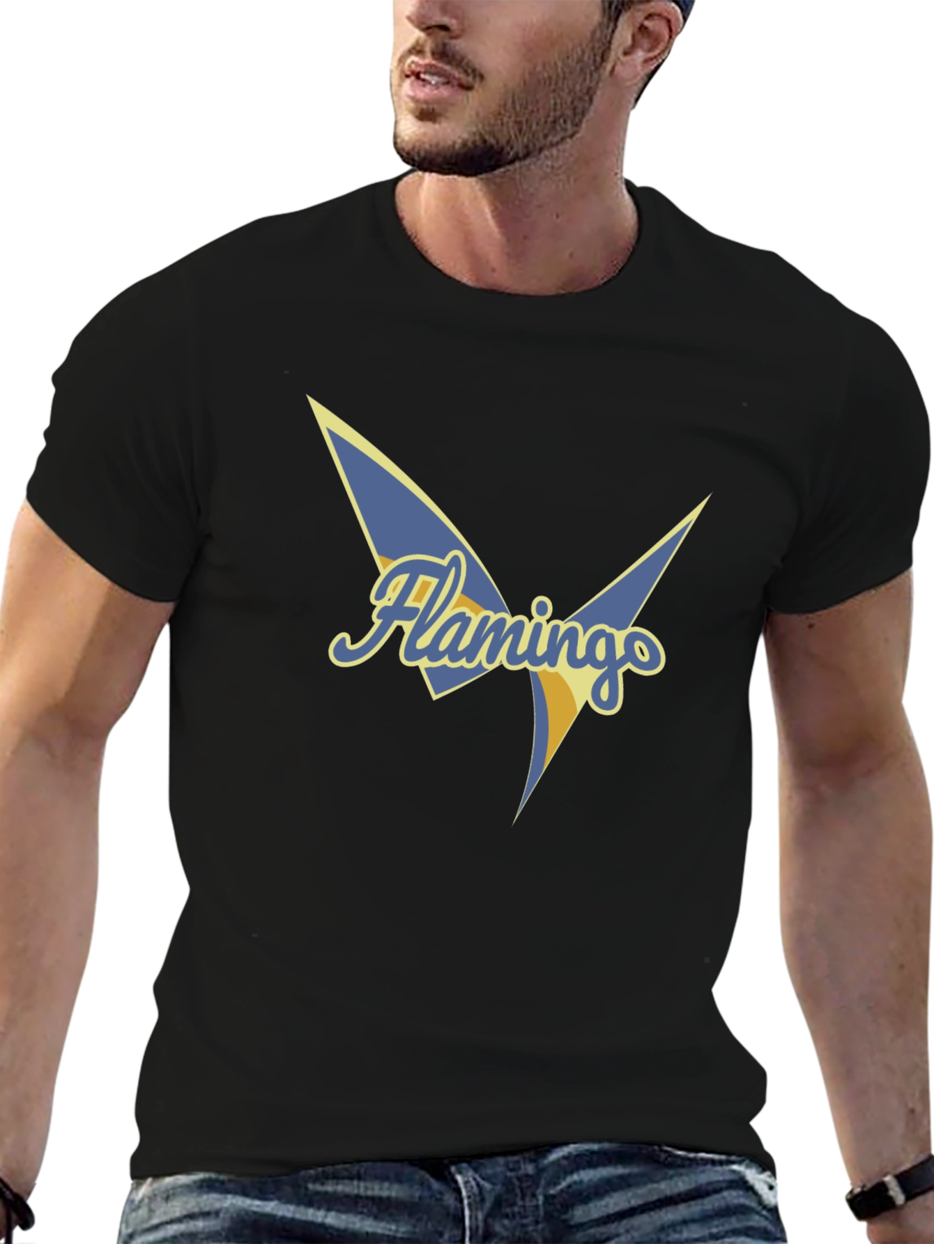 Flamingos Graphic Tee - Black Cotton Casual Shirt
