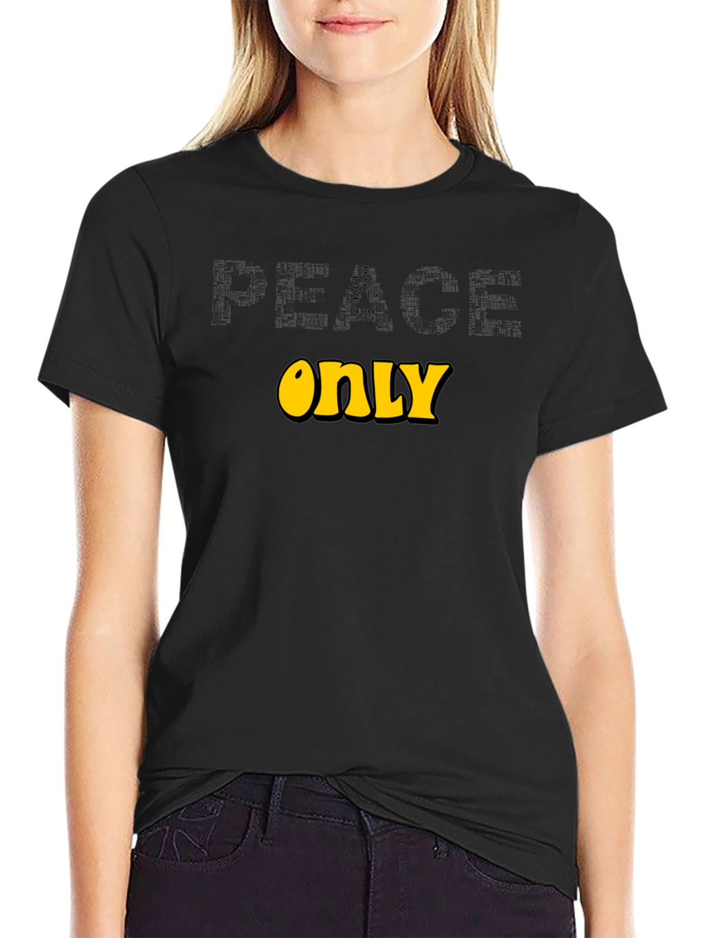 Peace Only Graphic T-Shirt Black Cotton Blend