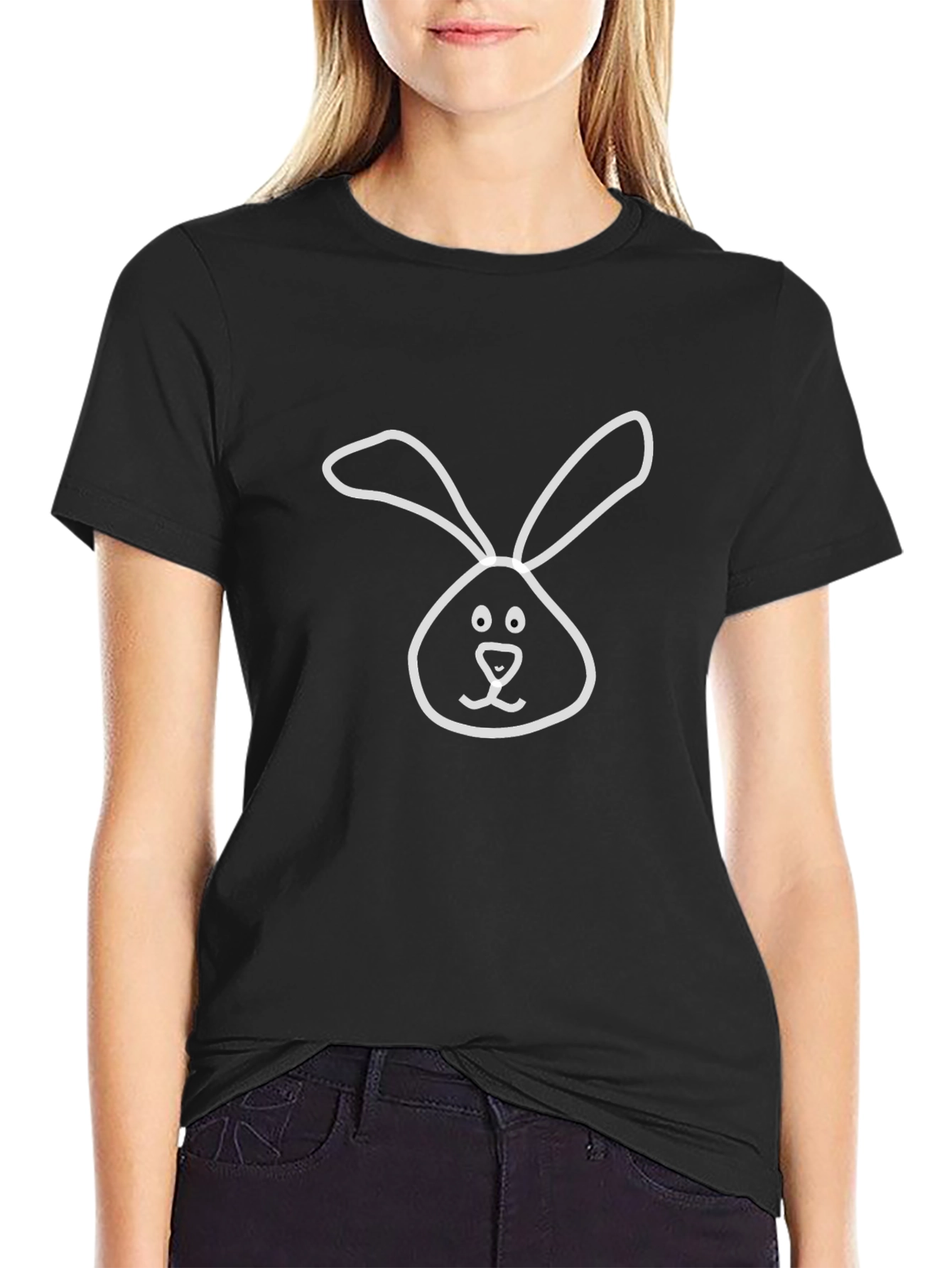 Black T-Shirt with Cute Bunny Print