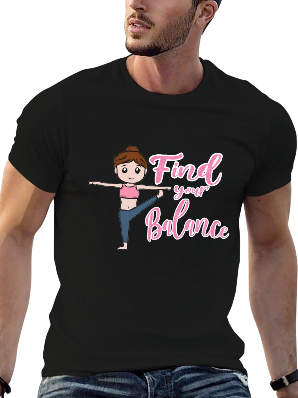 Find Your Balance Yoga Tee - Black Graphic T-Shirt