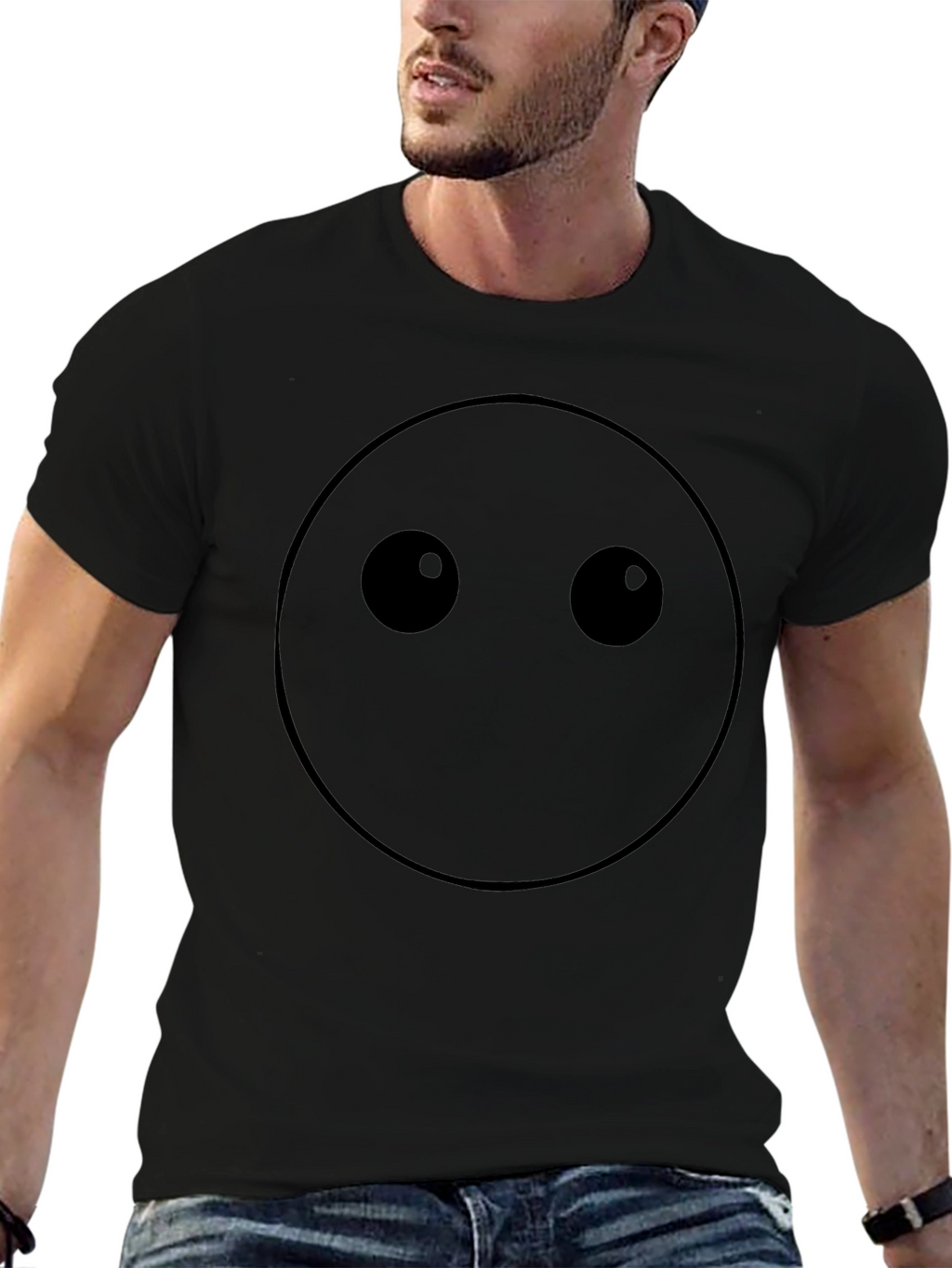 Minimalist Emoji Face Black T-Shirt