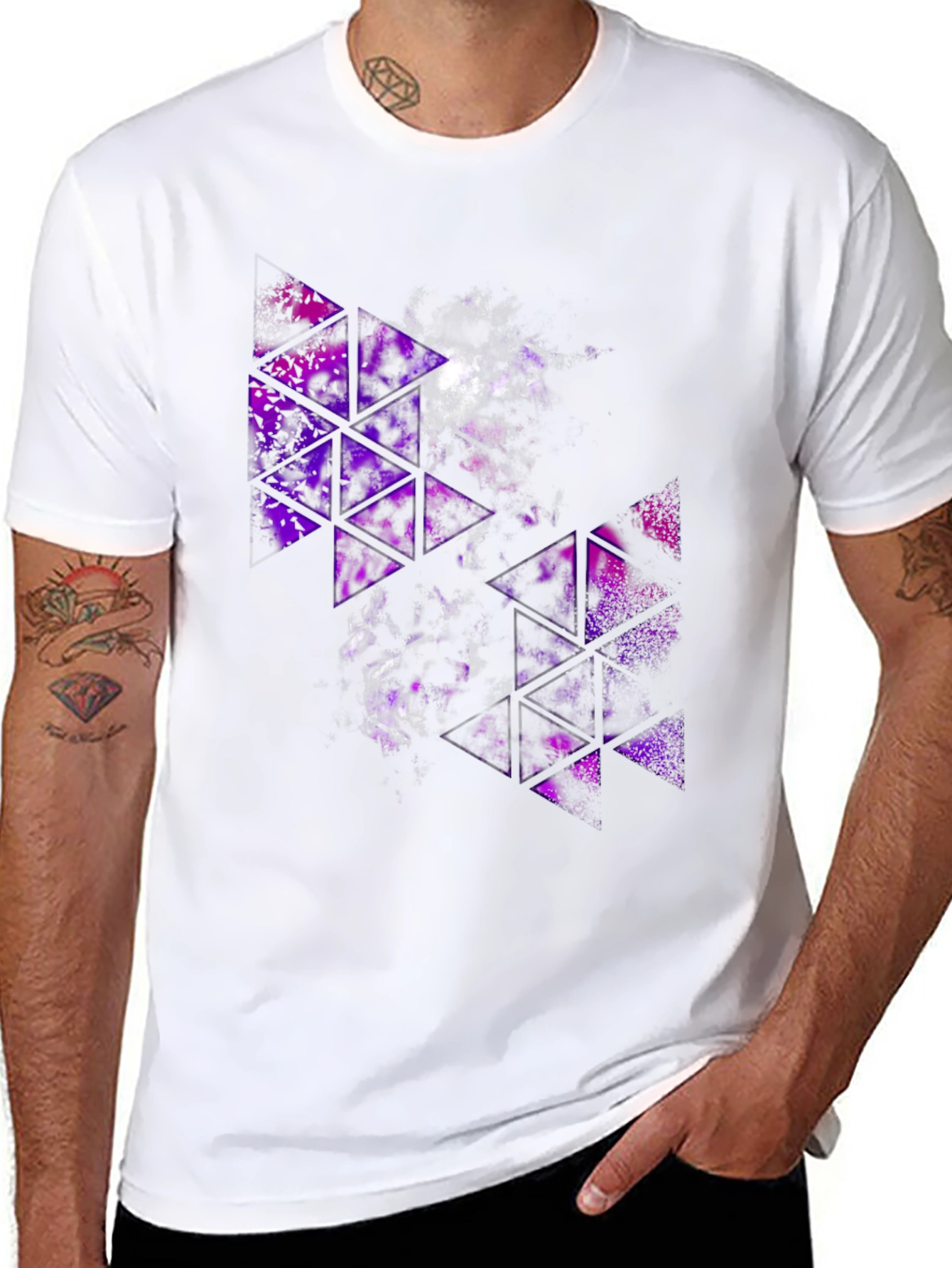 Abstract Geometric Purple Triangle Graphic T-Shirt