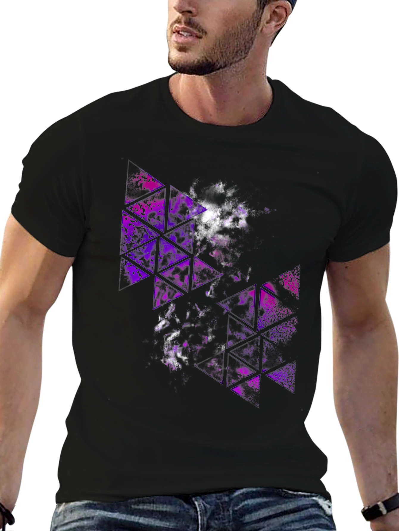 Abstract Geometric Purple Triangle Graphic T-Shirt