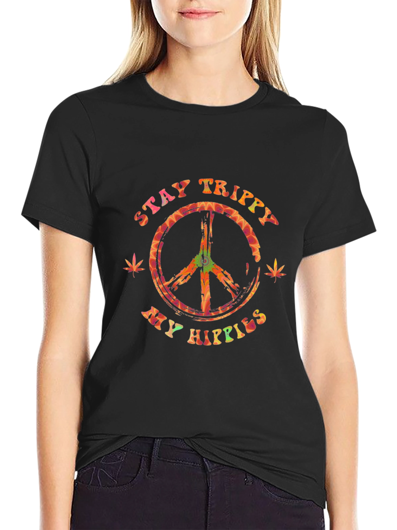 Stay Trippy My Hippies Graphic Tee - Black