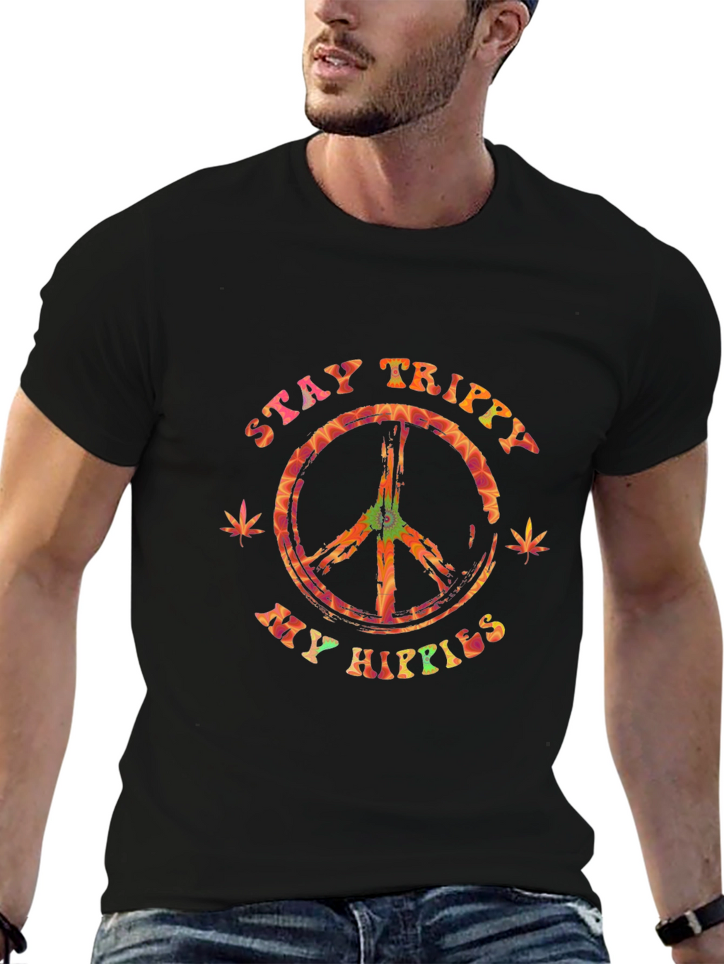 Stay Trippy My Hippies Graphic Tee - Black