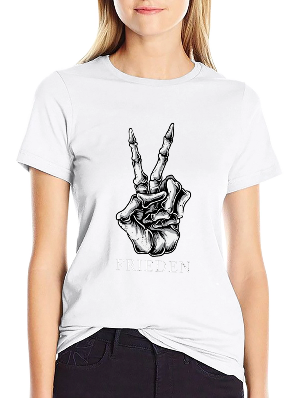 Frieden Peace Skeleton Hand Black Graphic T-Shirt