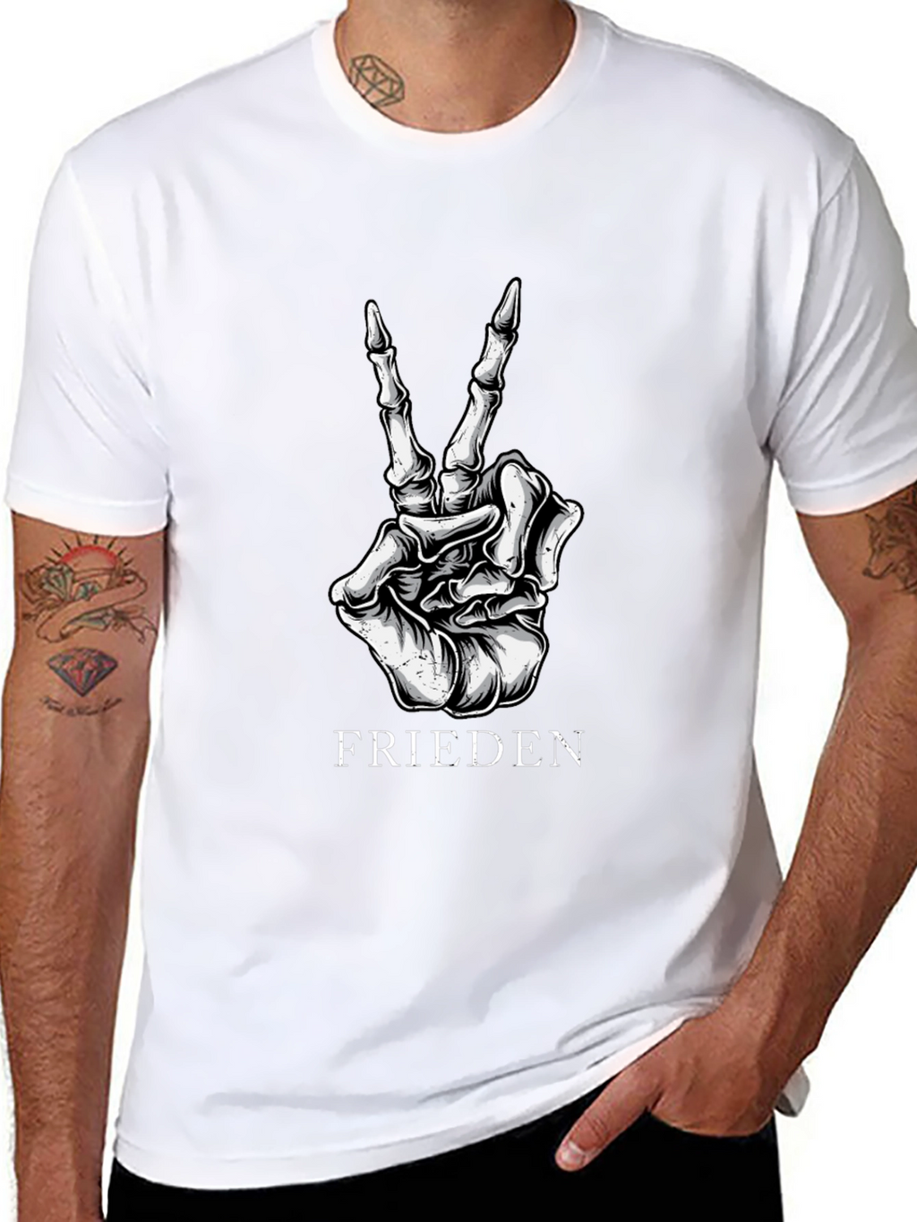 Frieden Peace Skeleton Hand Black Graphic T-Shirt