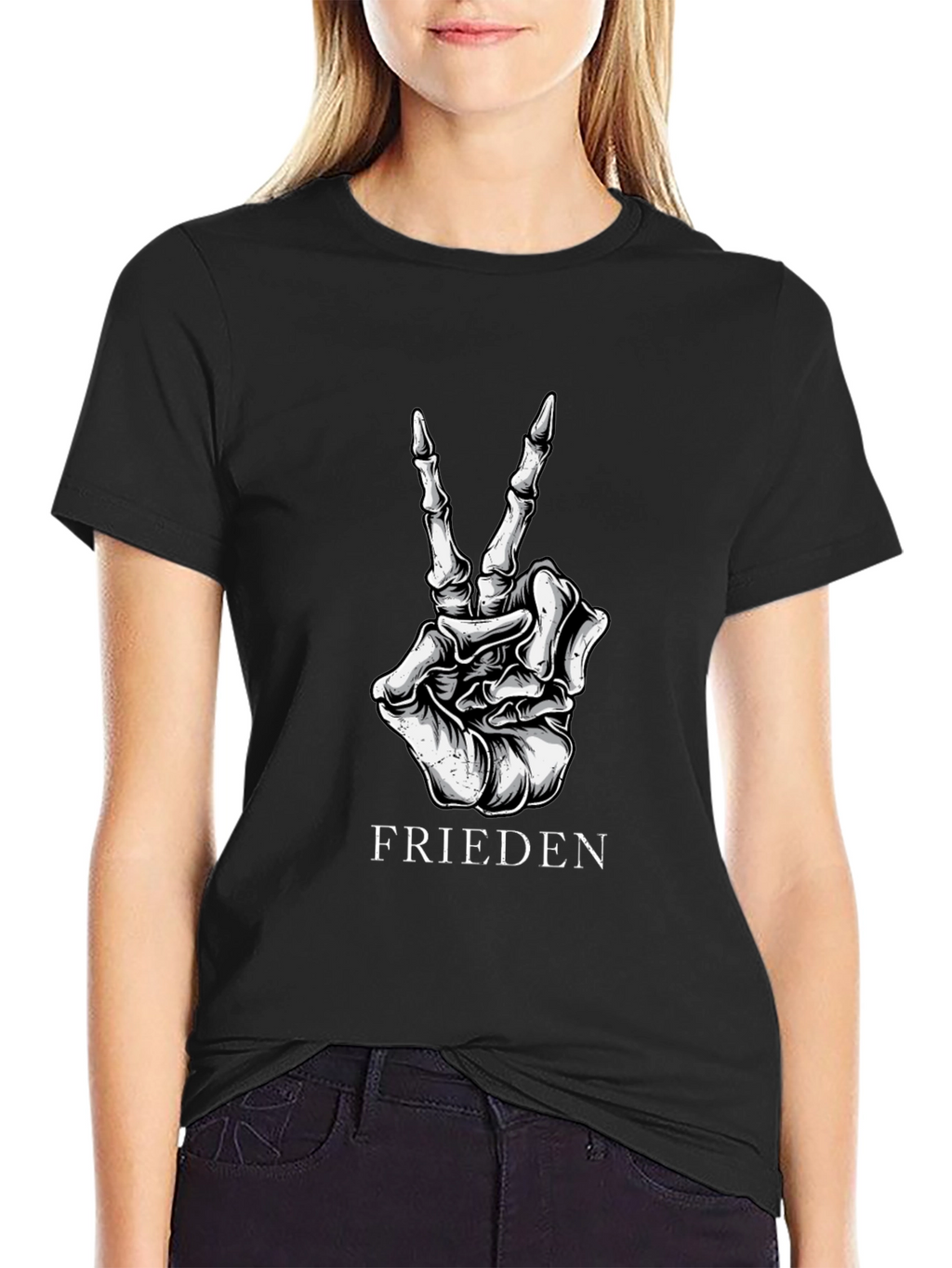 Frieden Peace Skeleton Hand Black Graphic T-Shirt