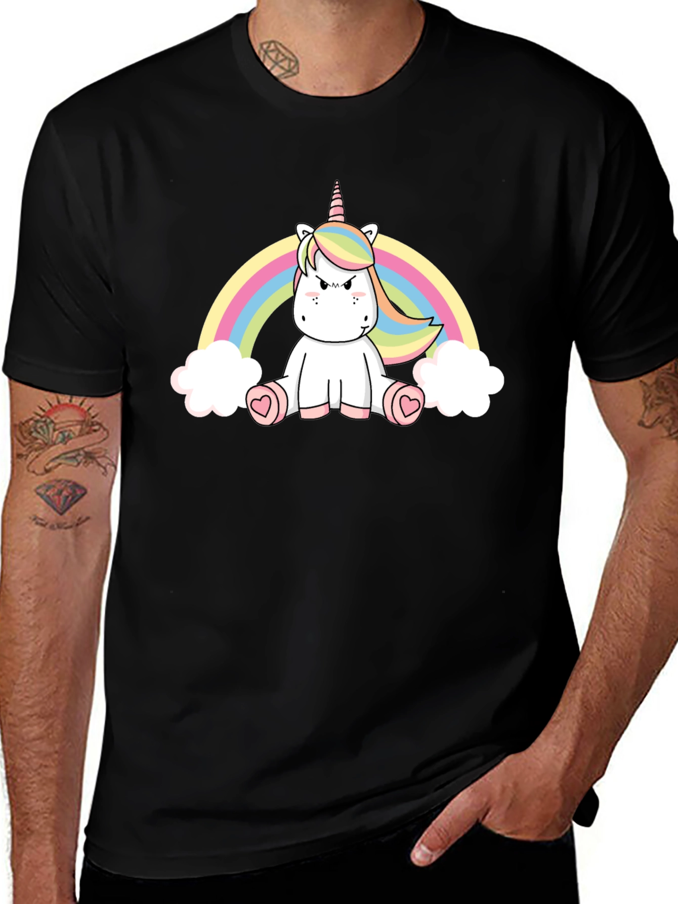 Rainbow Unicorn Graphic Tee - Black Cotton T-Shirt