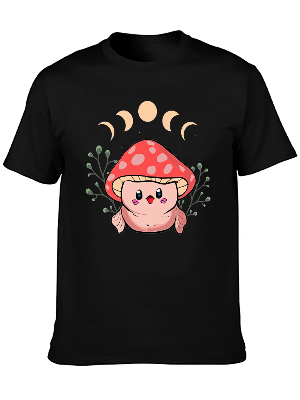 Mushroom Moon Phase Graphic Tee - Black