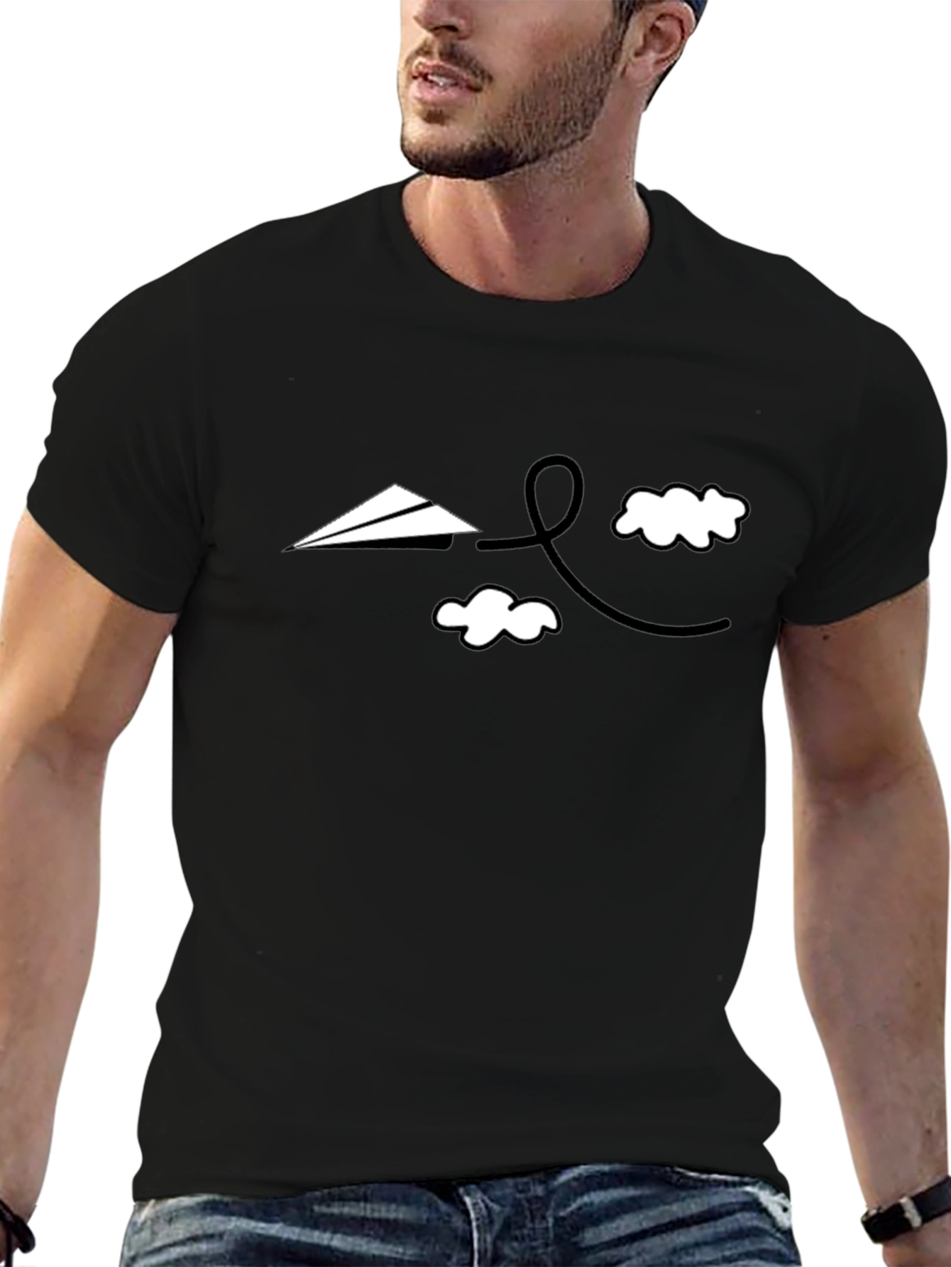Mens Graphic Tee - Paper Airplane and Clouds Design
