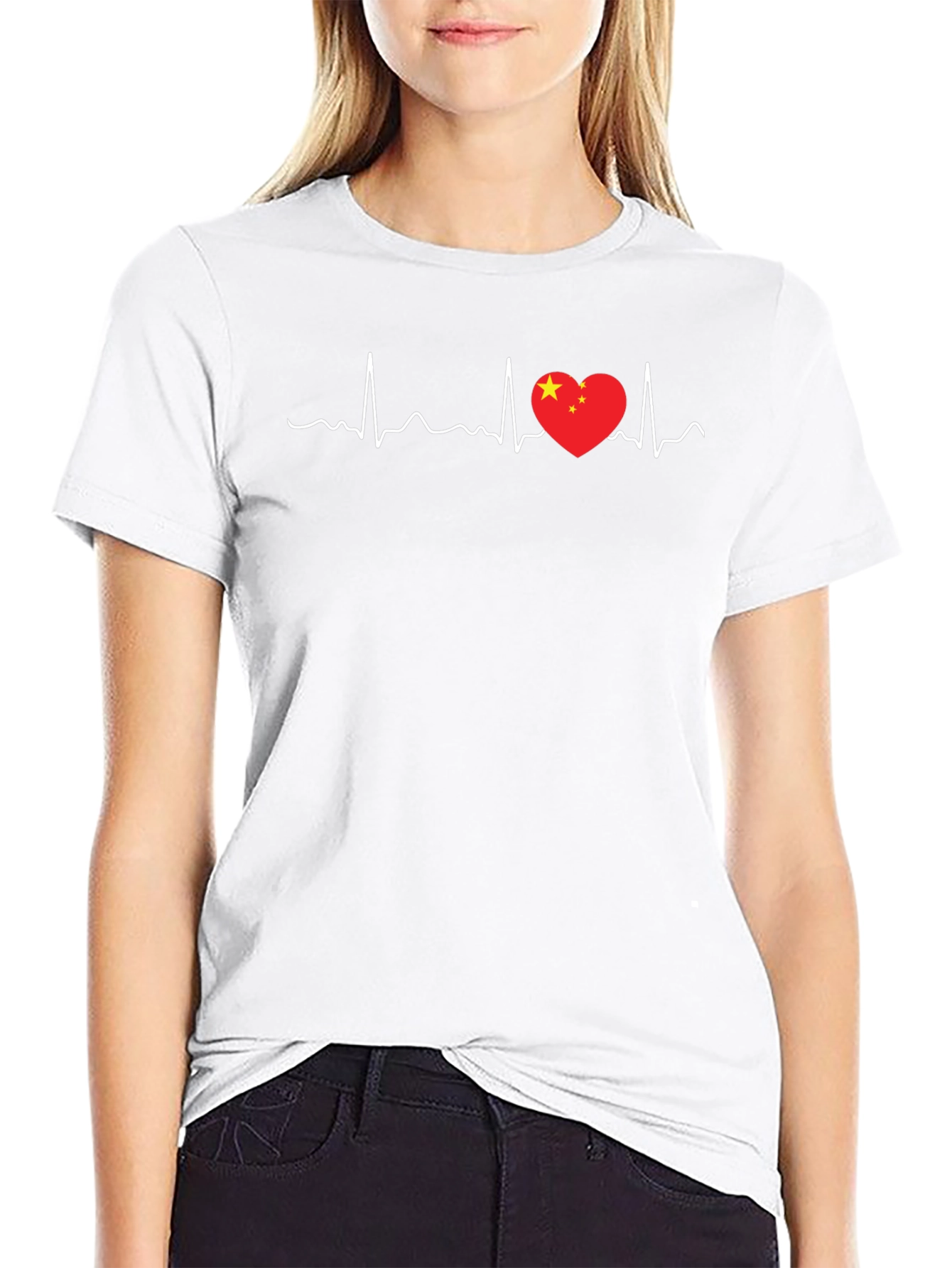 China Love Heartbeat T-Shirt - Black Graphic Tee