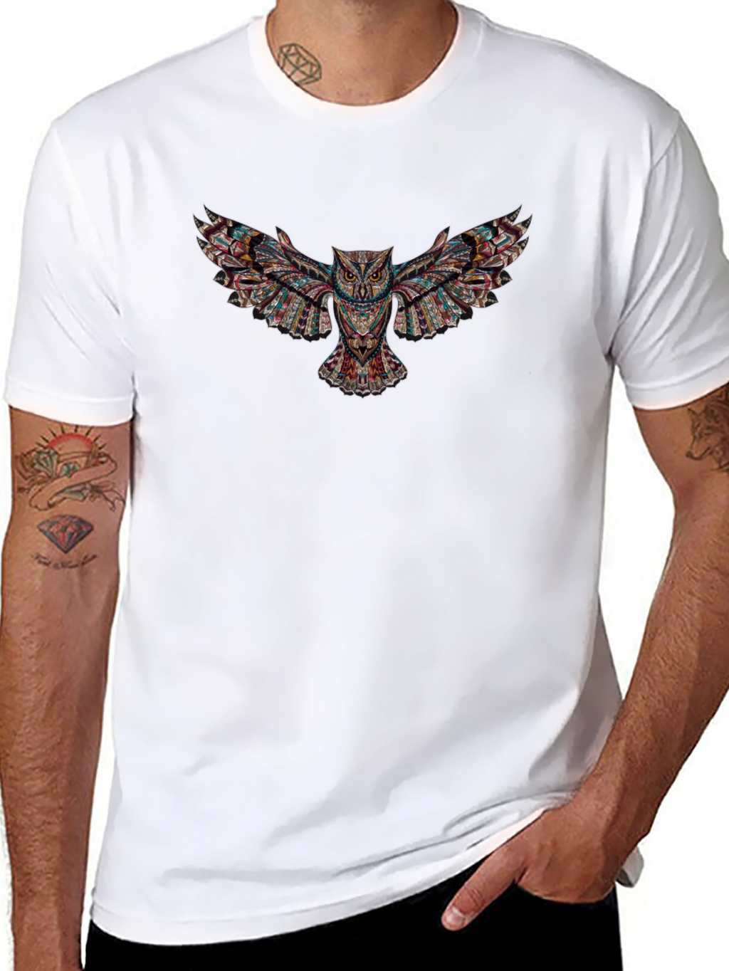 Abstract Owl Graphic Print Black T-Shirt