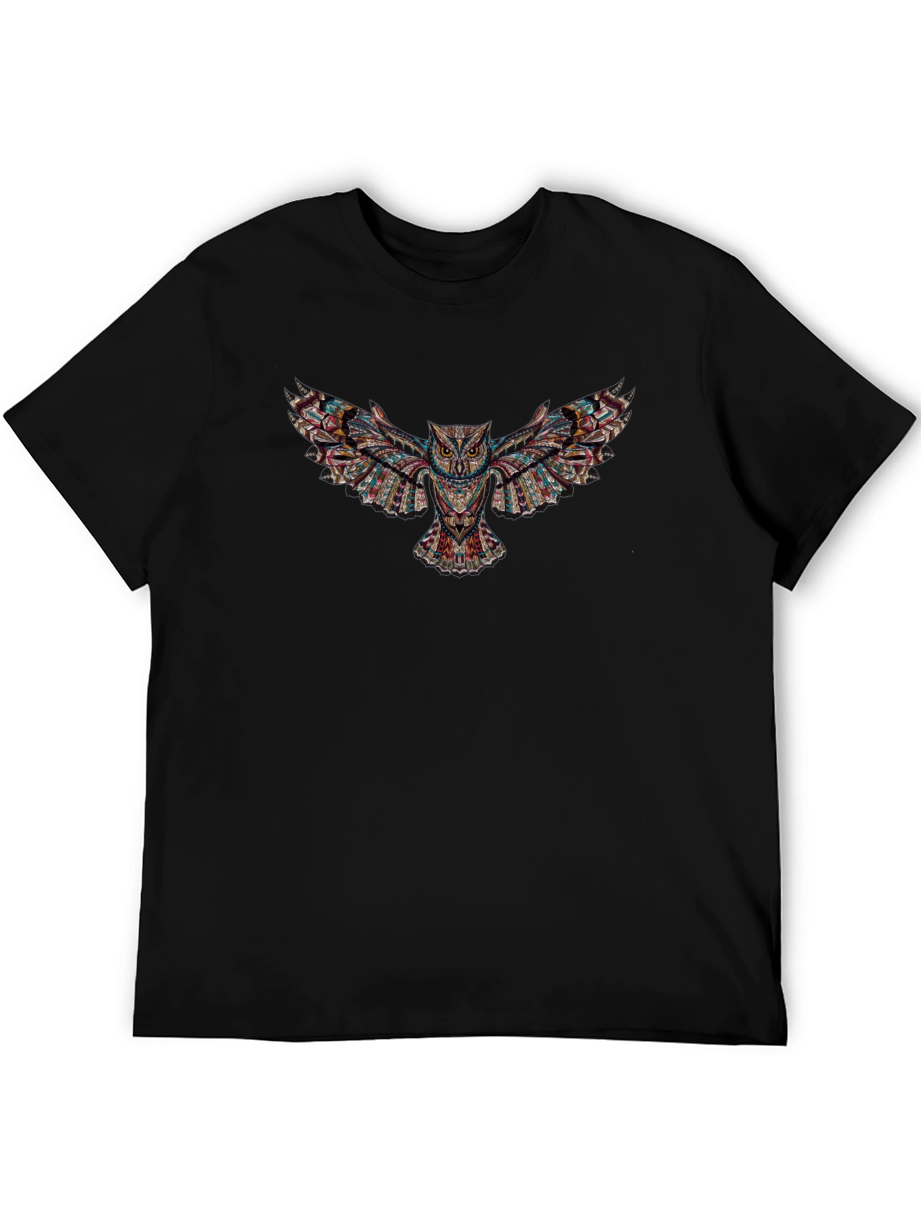 Abstract Owl Graphic Print Black T-Shirt