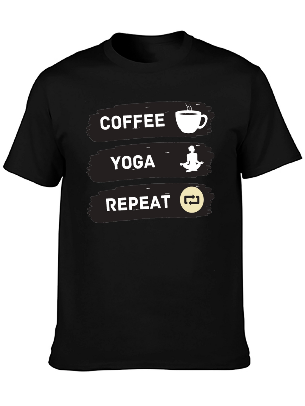 Coffee Yoga Repeat Graphic Tee - Black Casual T-Shirt