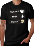 Coffee Yoga Repeat Graphic Tee - Black Casual T-Shirt