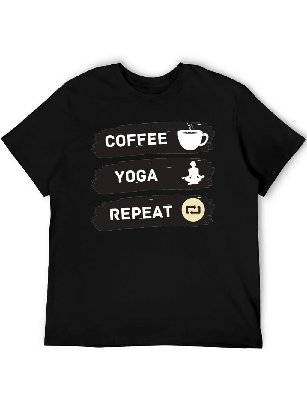 Coffee Yoga Repeat Graphic Tee - Black Casual T-Shirt