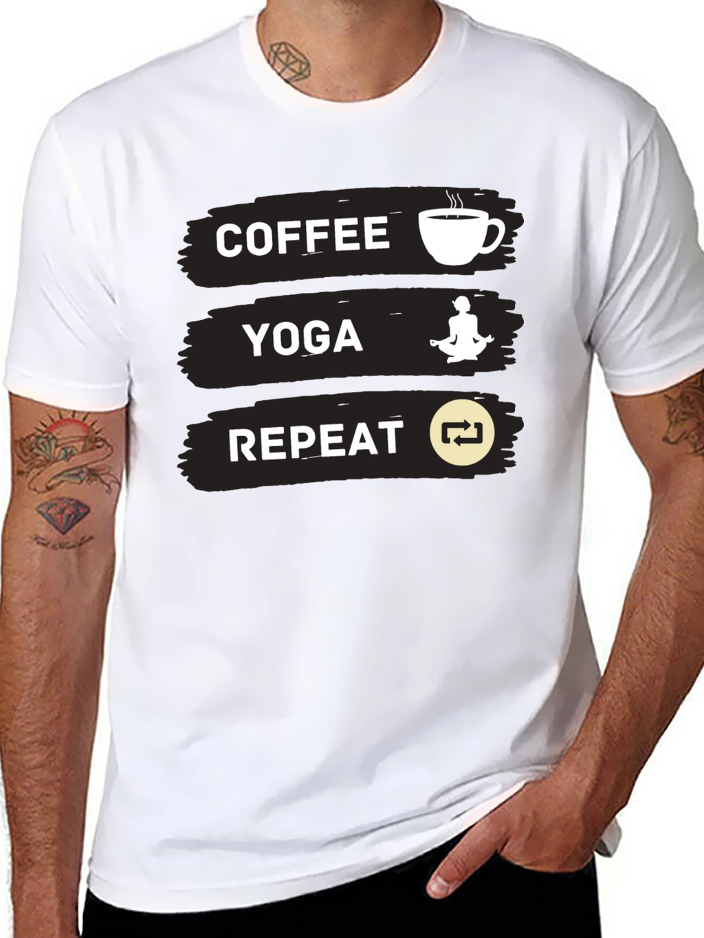 Coffee Yoga Repeat Graphic Tee - Black Casual T-Shirt