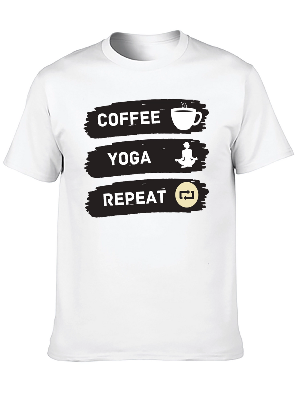 Coffee Yoga Repeat Graphic Tee - Black Casual T-Shirt