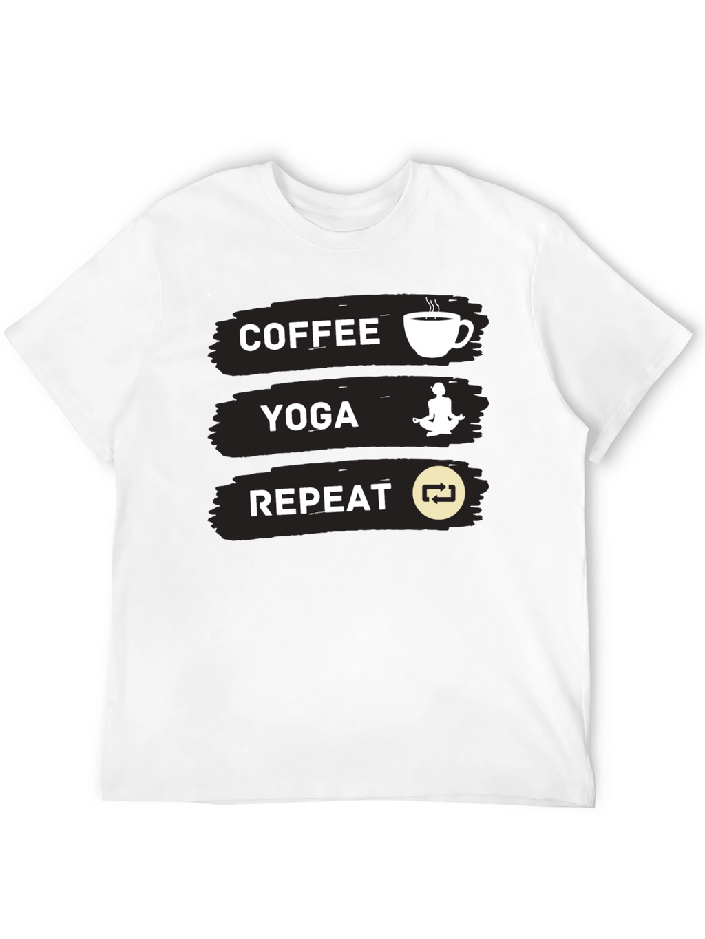 Coffee Yoga Repeat Graphic Tee - Black Casual T-Shirt