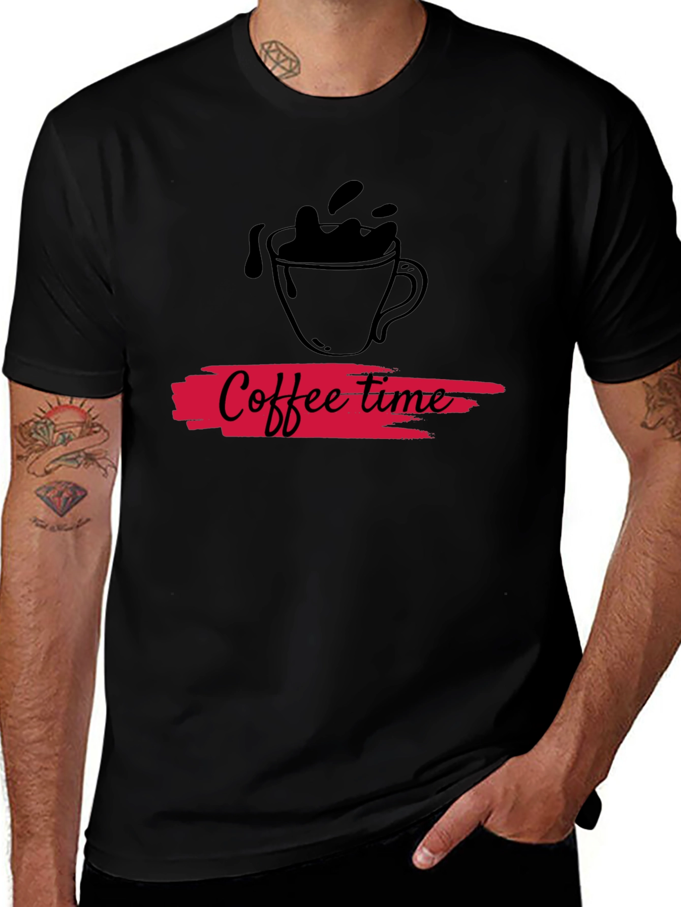 Coffee Time Graphic Tee - Black Cotton Casual T-Shirt