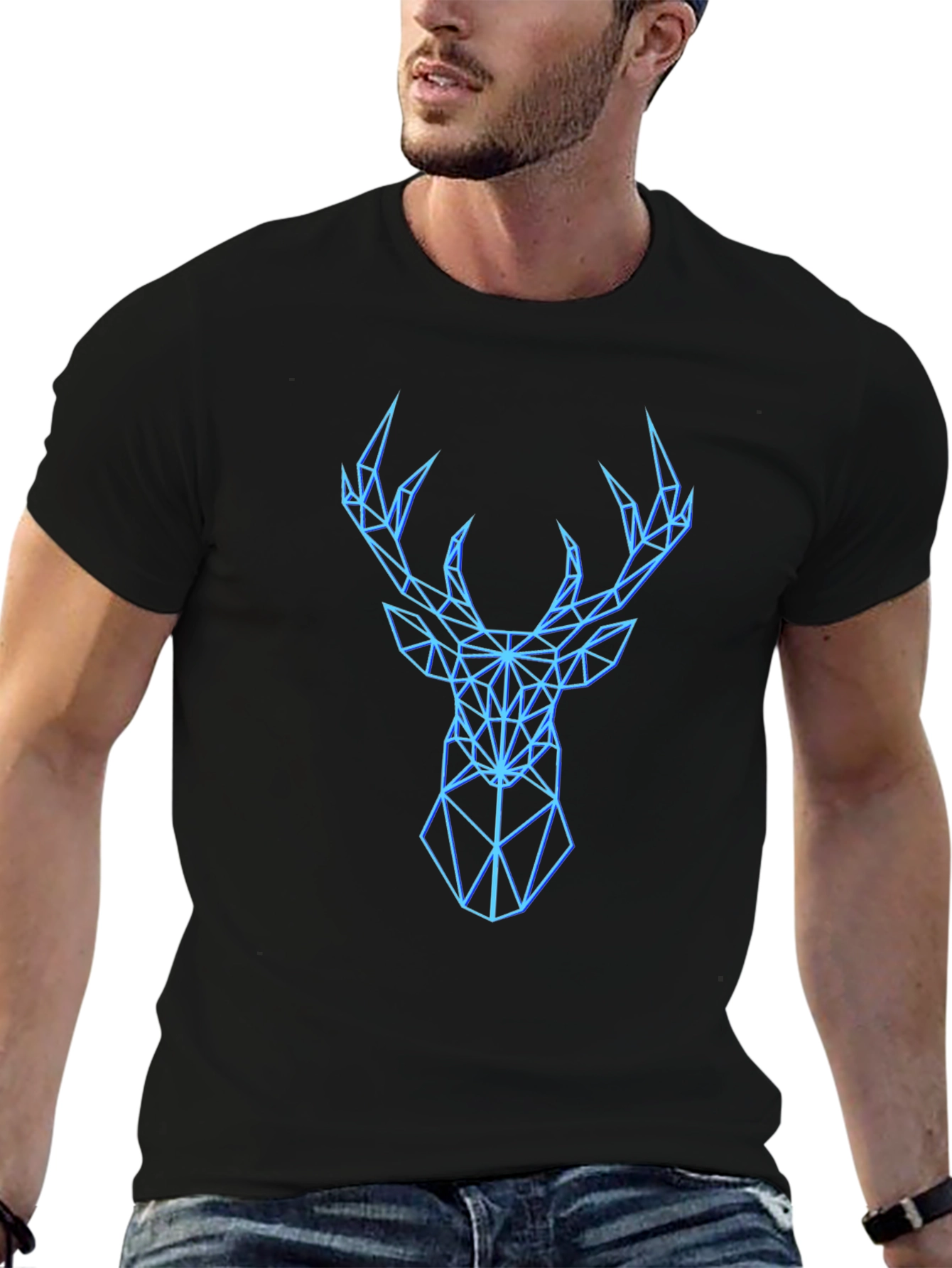 Geometric Deer Graphic Black T-Shirt