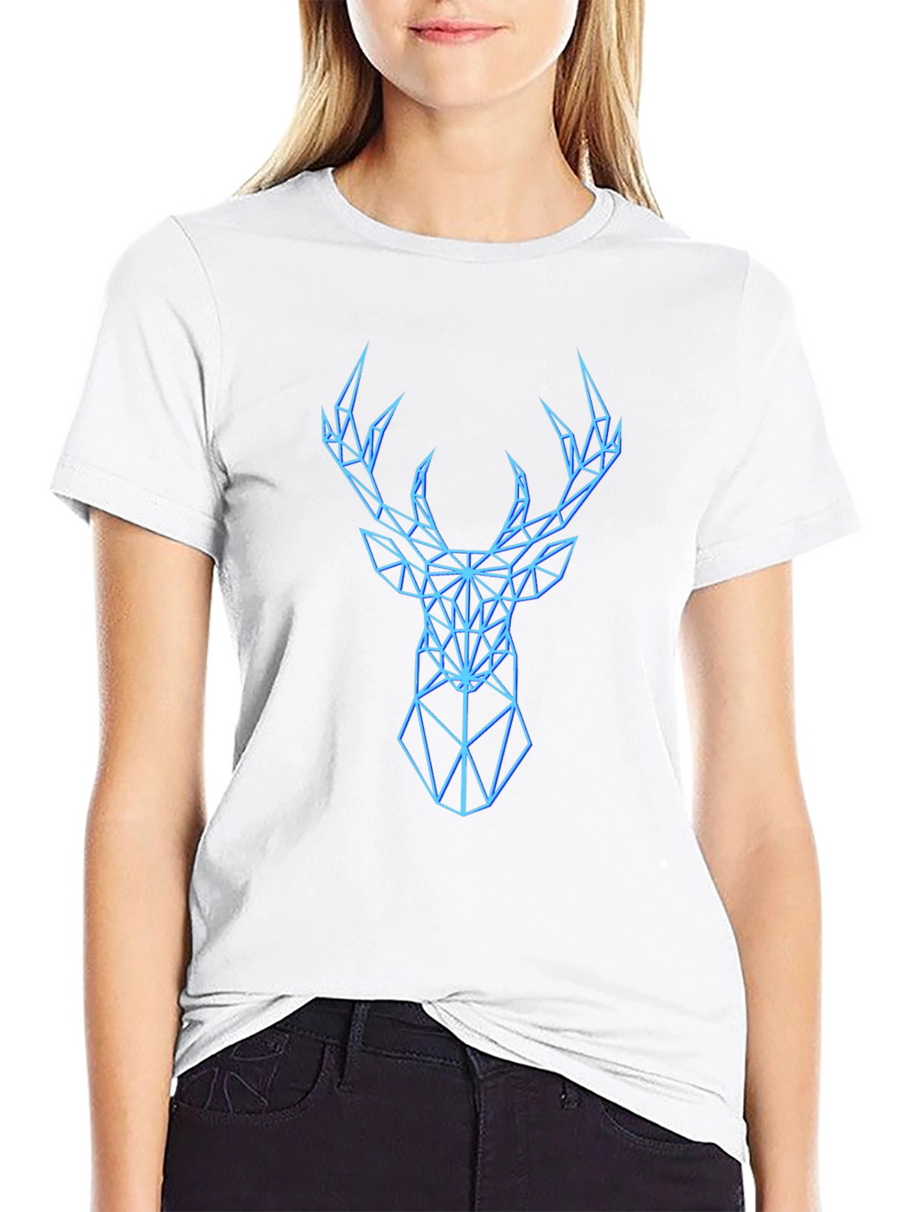Geometric Deer Graphic Black T-Shirt