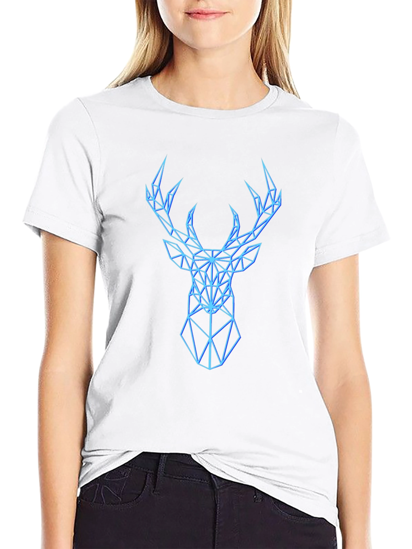 Geometric Deer Graphic Black T-Shirt
