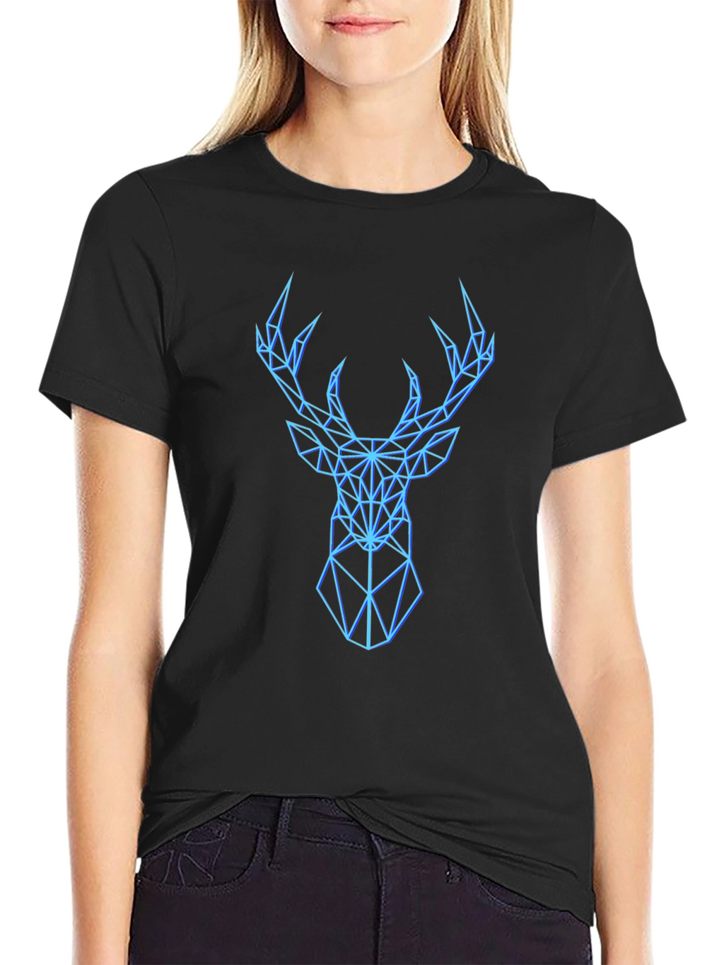 Geometric Deer Graphic Black T-Shirt