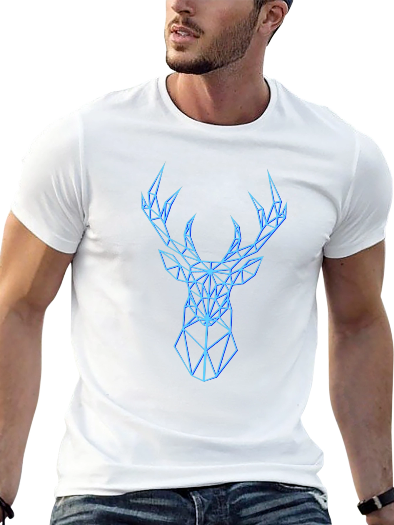 Geometric Deer Graphic Black T-Shirt