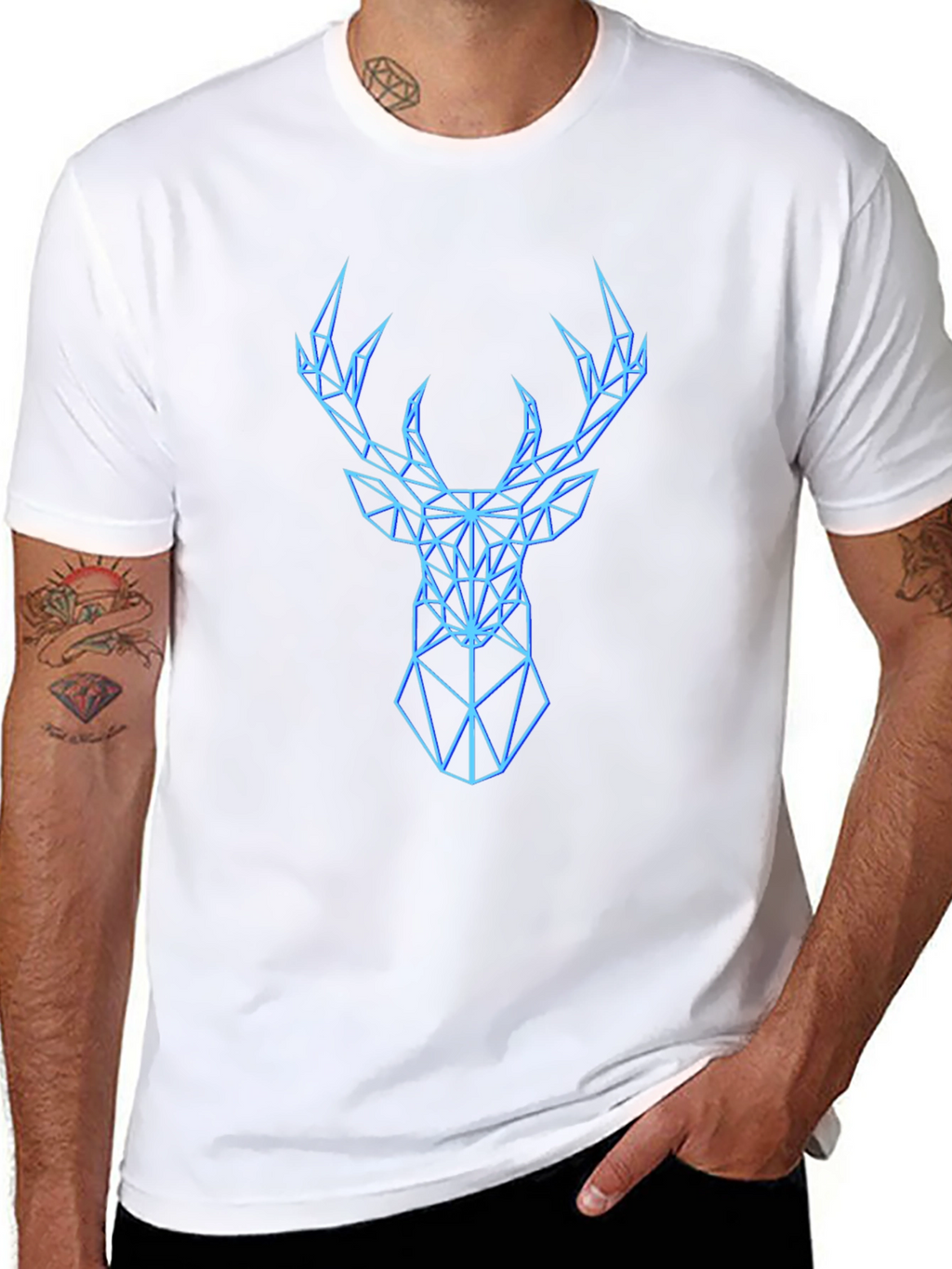 Geometric Deer Graphic Black T-Shirt